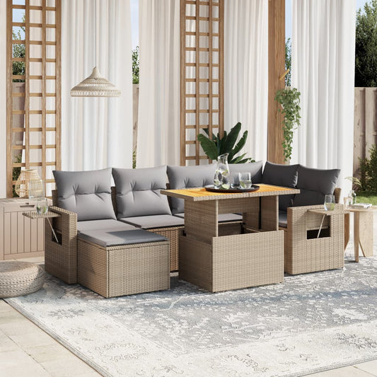 7-delige Loungeset met kussens poly rattan beige is nu te koop bij PeponiXL, paradijselijk wonen!