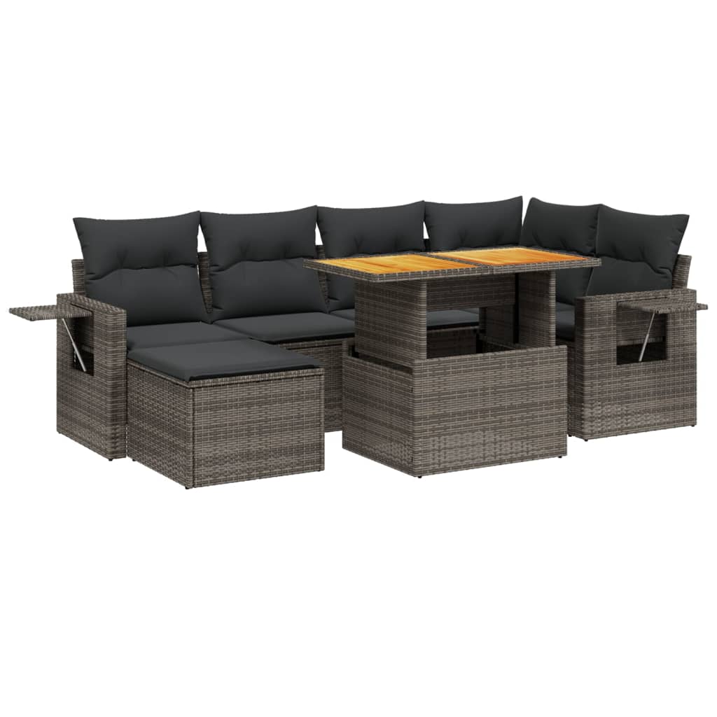 7-delige Loungeset met kussens poly rattan grijs is nu te koop bij PeponiXL, paradijselijk wonen!