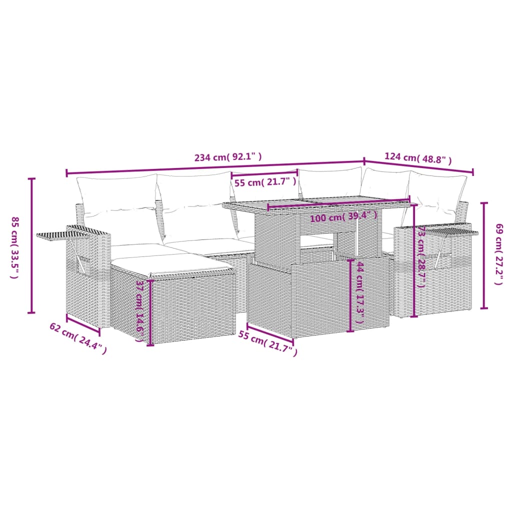 7-delige Loungeset met kussens poly rattan grijs is nu te koop bij PeponiXL, paradijselijk wonen!