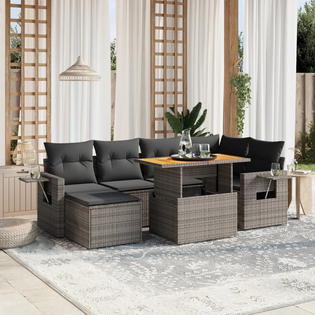 7-delige Loungeset met kussens poly rattan grijs is nu te koop bij PeponiXL, paradijselijk wonen!