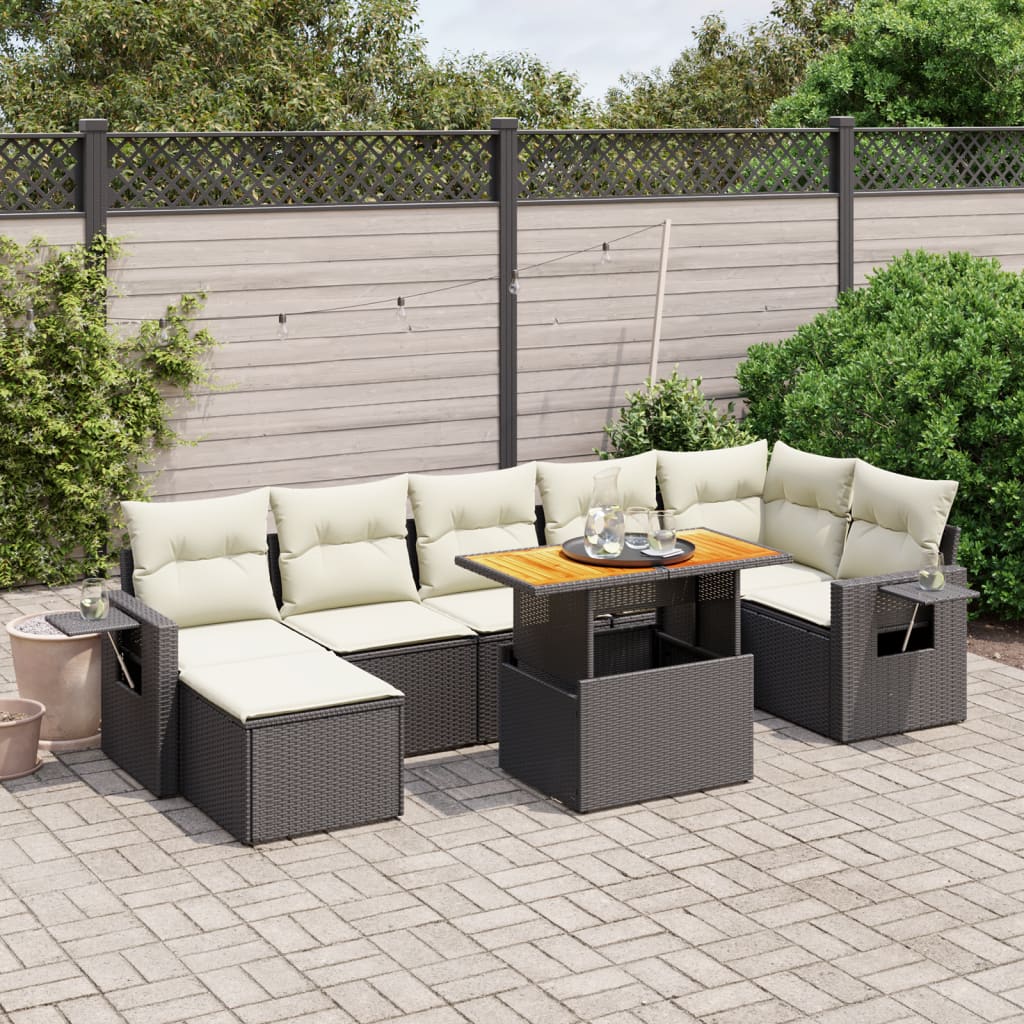 8-delige Loungeset met kussens poly rattan zwart is nu te koop bij PeponiXL, paradijselijk wonen!