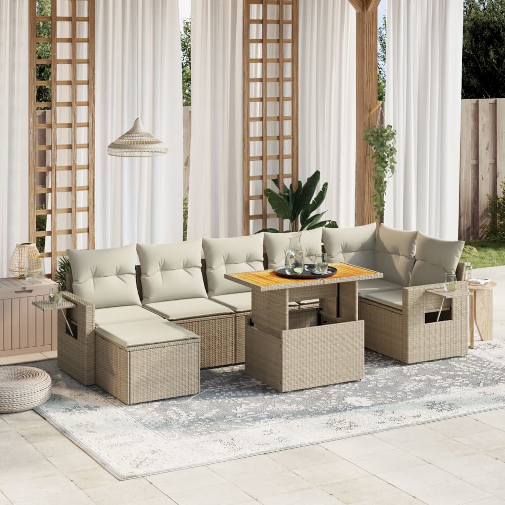 8-delige Loungeset met kussens poly rattan beige is nu te koop bij PeponiXL, paradijselijk wonen!