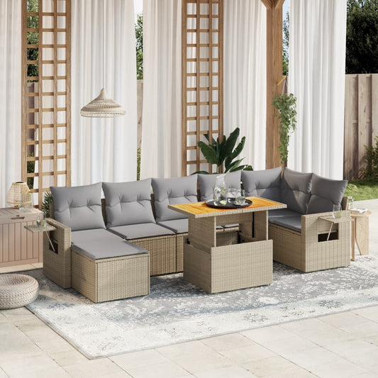 8-delige Loungeset met kussens poly rattan beige is nu te koop bij PeponiXL, paradijselijk wonen!