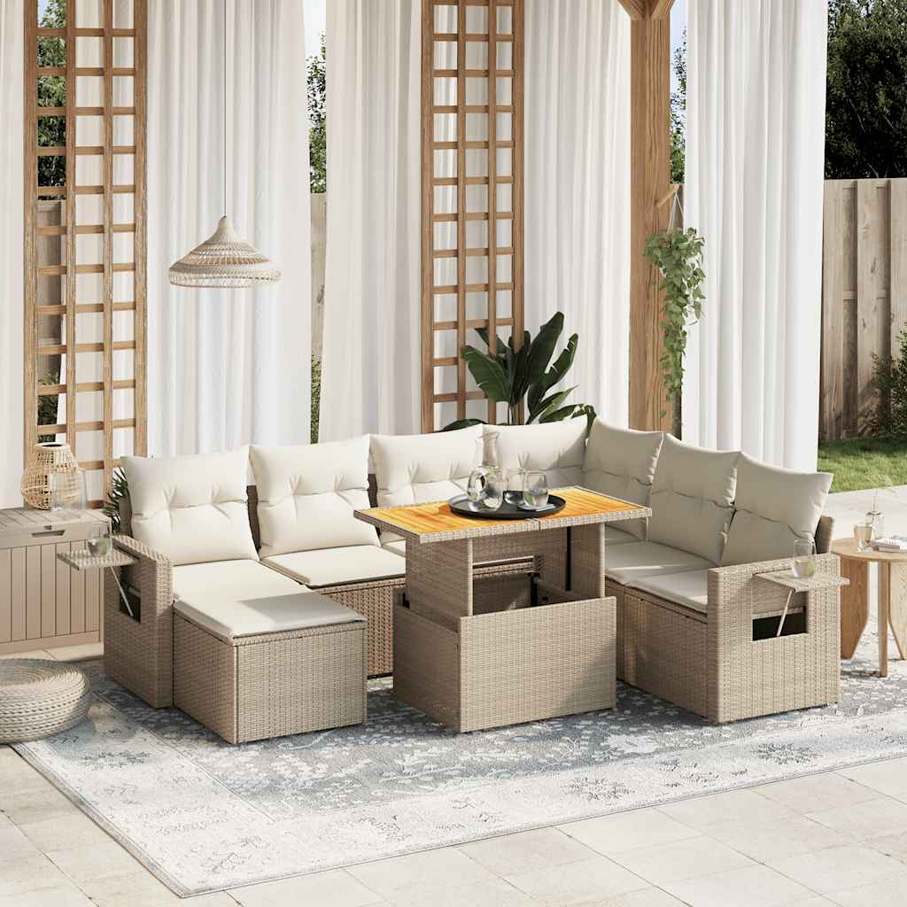 8-delige Loungeset met kussens poly rattan beige is nu te koop bij PeponiXL, paradijselijk wonen!