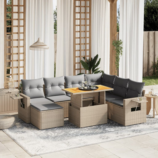 8-delige Loungeset met kussens poly rattan beige is nu te koop bij PeponiXL, paradijselijk wonen!