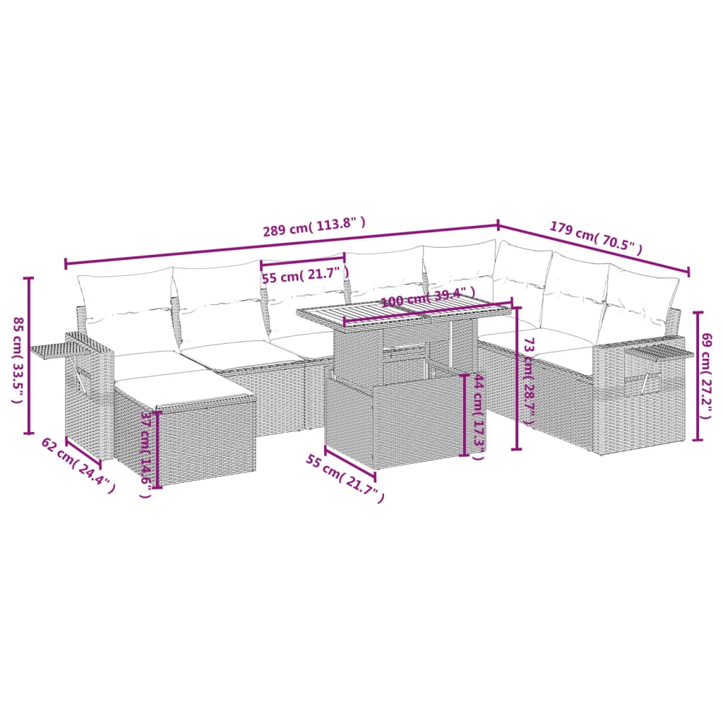 9-delige Loungeset met kussens poly rattan beige is nu te koop bij PeponiXL, paradijselijk wonen!