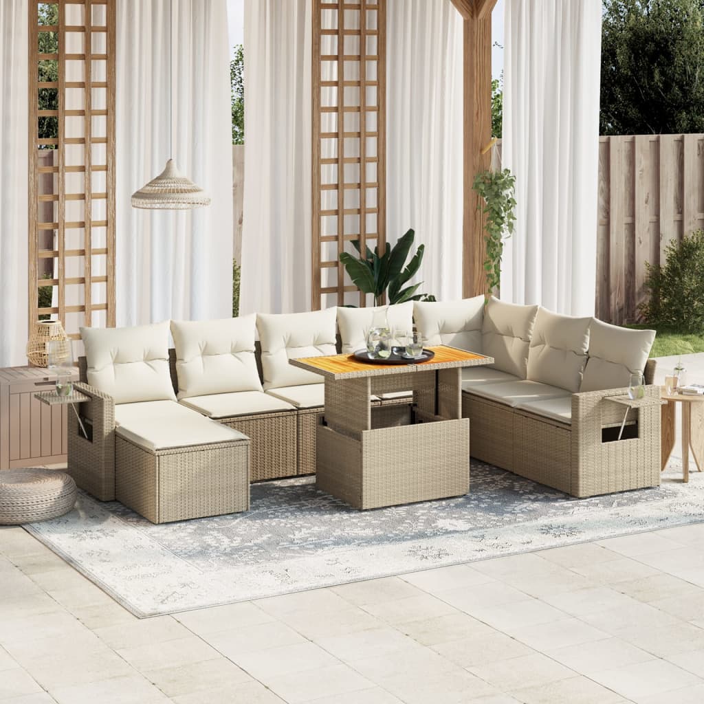 9-delige Loungeset met kussens poly rattan beige is nu te koop bij PeponiXL, paradijselijk wonen!