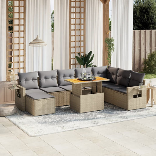 9-delige Loungeset met kussens poly rattan beige is nu te koop bij PeponiXL, paradijselijk wonen!