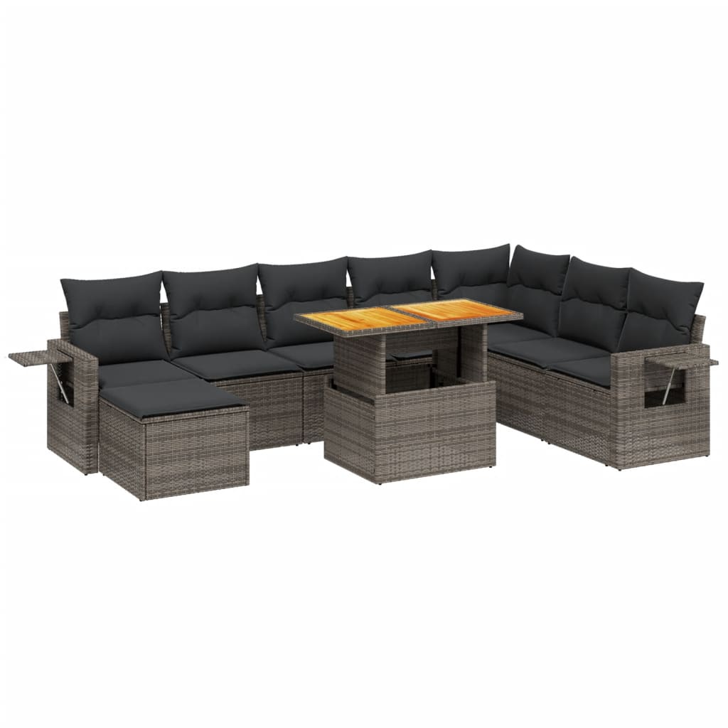 9-delige Loungeset met kussens poly rattan grijs is nu te koop bij PeponiXL, paradijselijk wonen!