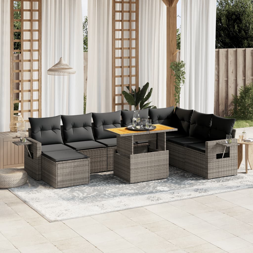 9-delige Loungeset met kussens poly rattan grijs is nu te koop bij PeponiXL, paradijselijk wonen!