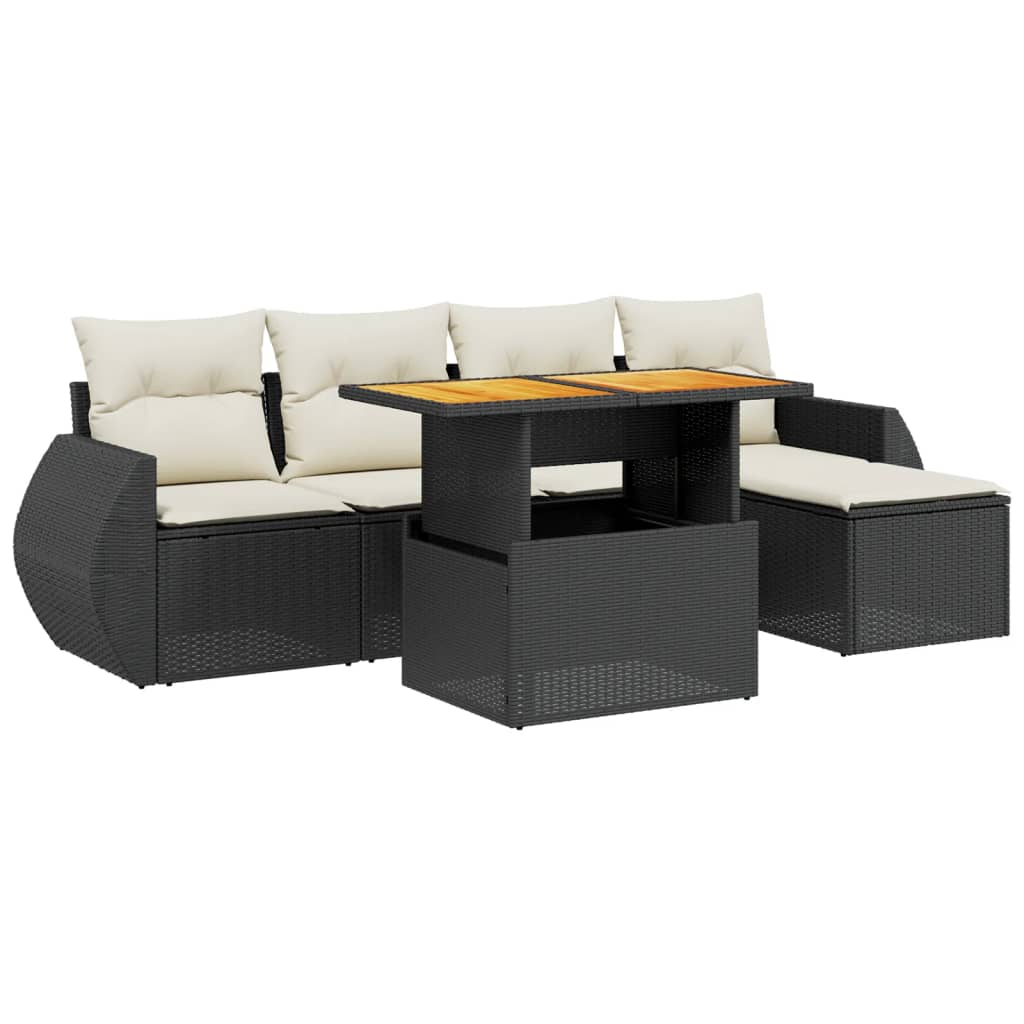 6-delige Loungeset met kussens poly rattan zwart is nu te koop bij PeponiXL, paradijselijk wonen!