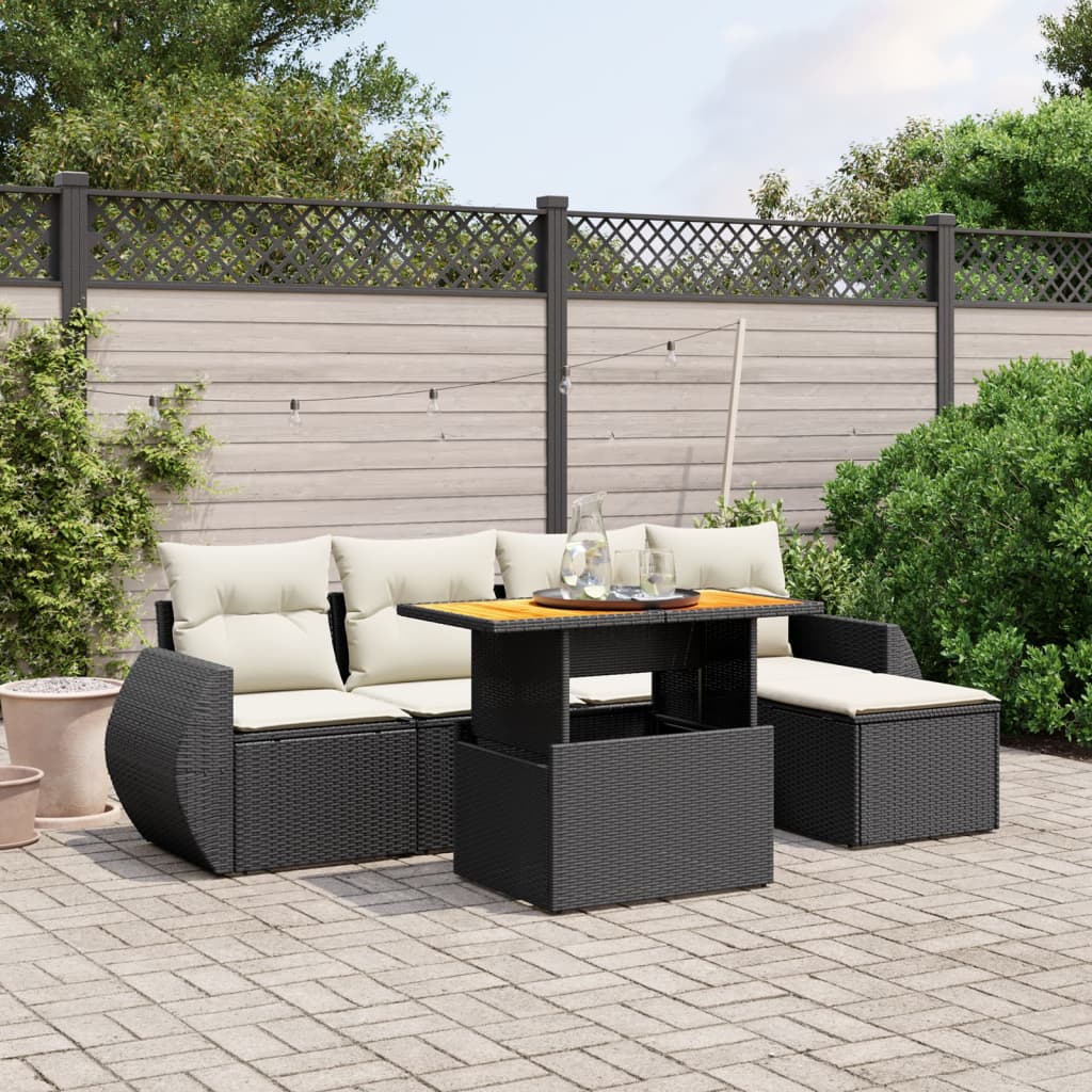 6-delige Loungeset met kussens poly rattan zwart is nu te koop bij PeponiXL, paradijselijk wonen!