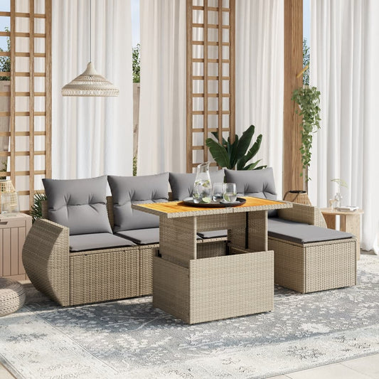 6-delige Loungeset met kussens poly rattan beige is nu te koop bij PeponiXL, paradijselijk wonen!