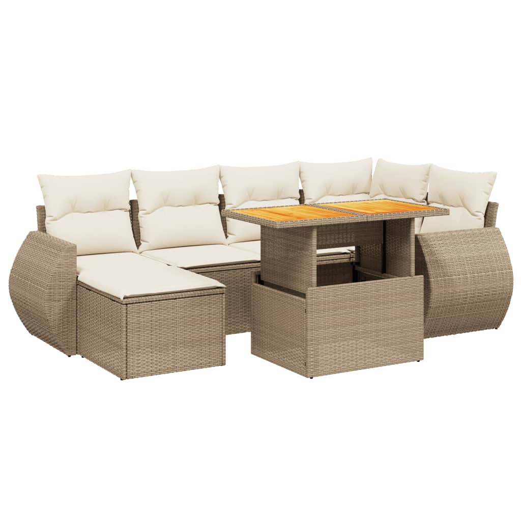7-delige Loungeset met kussens poly rattan beige is nu te koop bij PeponiXL, paradijselijk wonen!