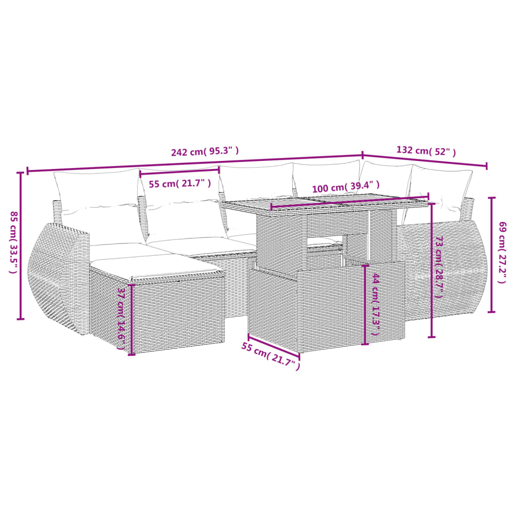 7-delige Loungeset met kussens poly rattan beige is nu te koop bij PeponiXL, paradijselijk wonen!