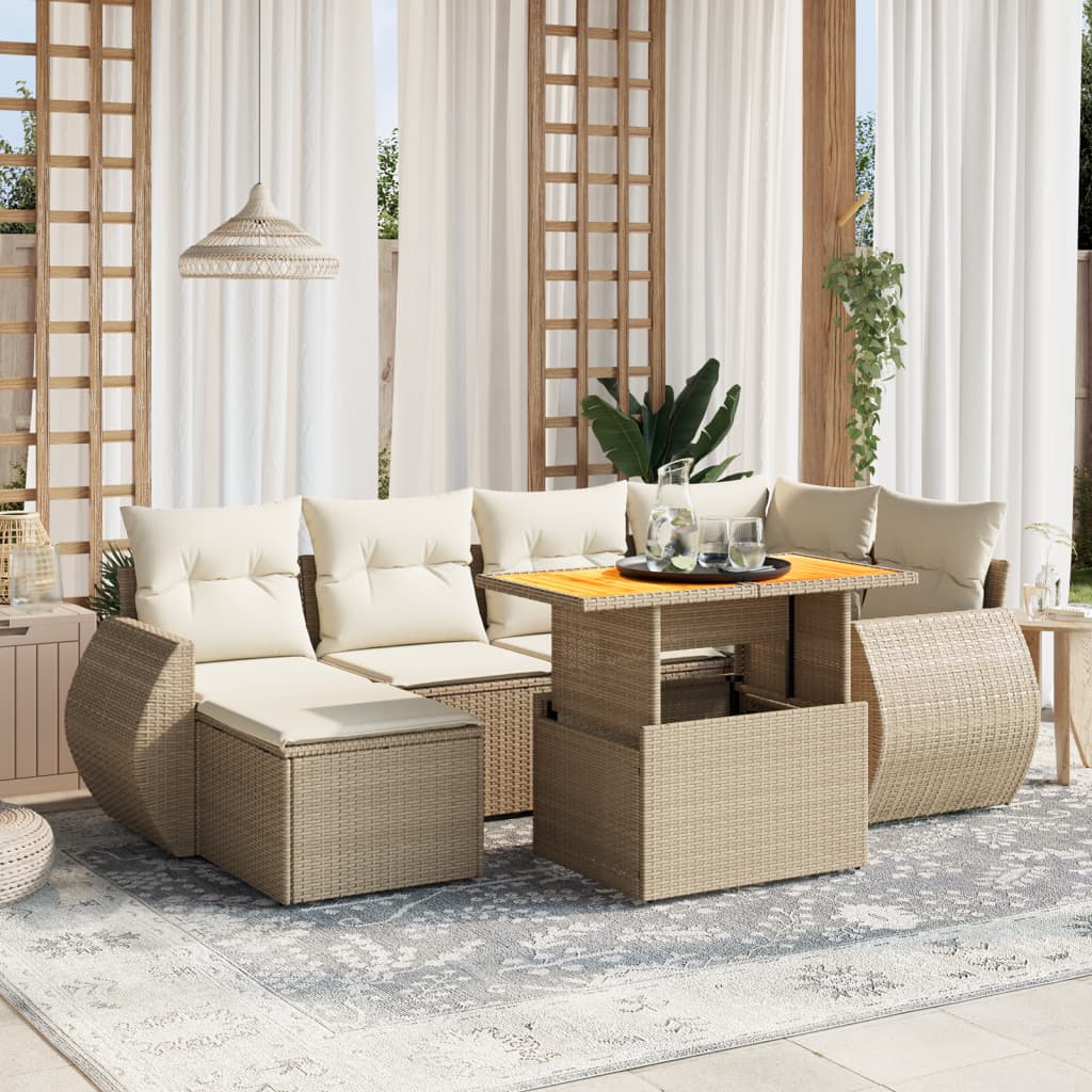 7-delige Loungeset met kussens poly rattan beige is nu te koop bij PeponiXL, paradijselijk wonen!