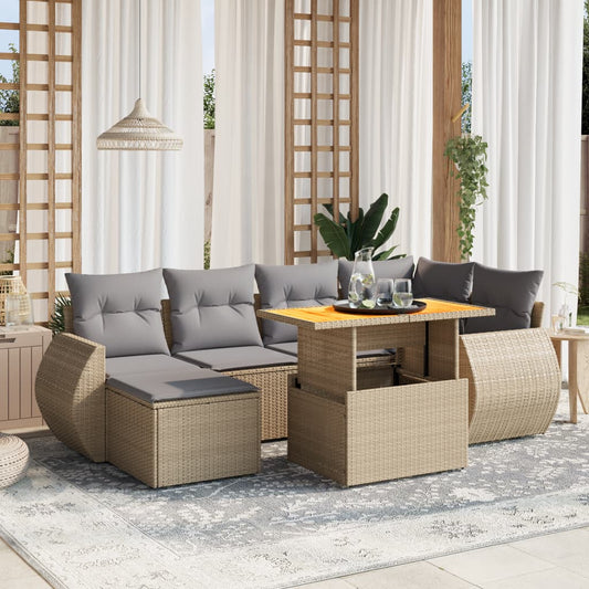 7-delige Loungeset met kussens poly rattan beige is nu te koop bij PeponiXL, paradijselijk wonen!