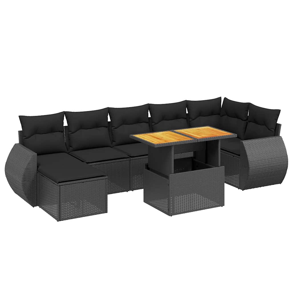 8-delige Loungeset met kussens poly rattan zwart is nu te koop bij PeponiXL, paradijselijk wonen!