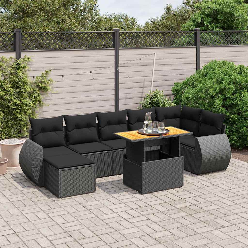 8-delige Loungeset met kussens poly rattan zwart is nu te koop bij PeponiXL, paradijselijk wonen!