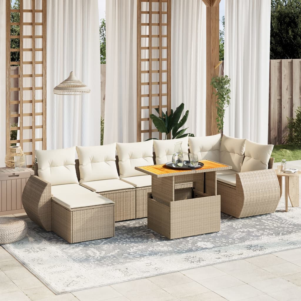8-delige Loungeset met kussens poly rattan beige is nu te koop bij PeponiXL, paradijselijk wonen!