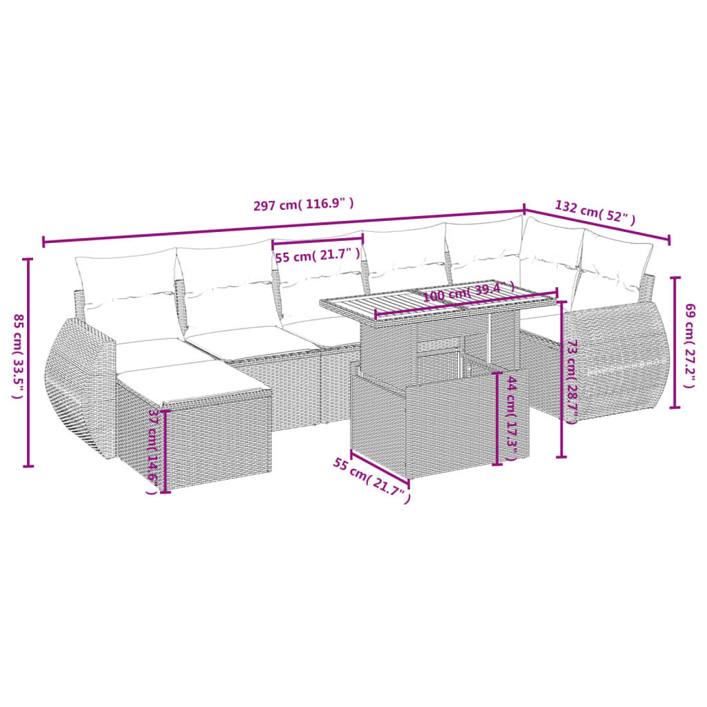 8-delige Loungeset met kussens poly rattan beige is nu te koop bij PeponiXL, paradijselijk wonen!
