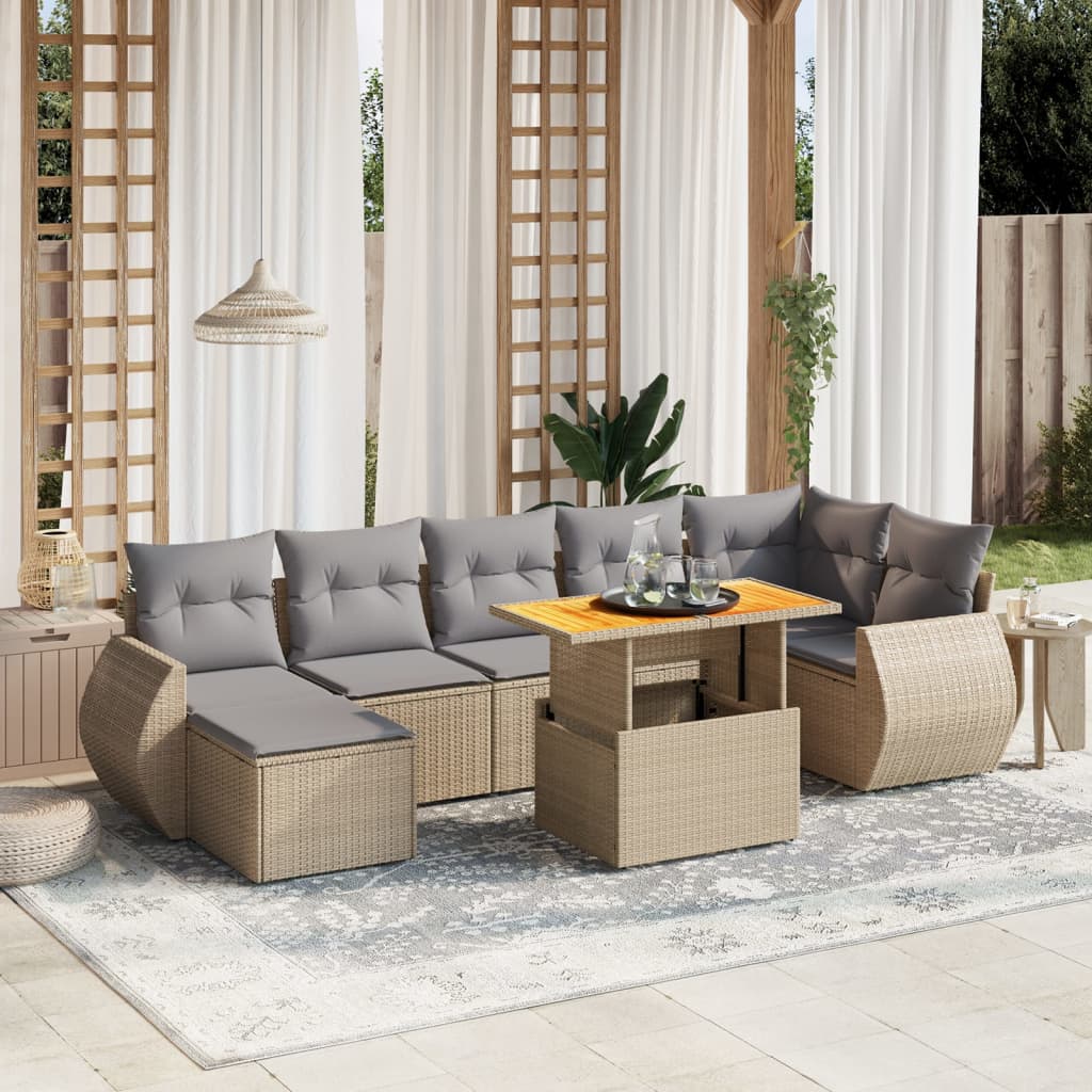 8-delige Loungeset met kussens poly rattan beige is nu te koop bij PeponiXL, paradijselijk wonen!