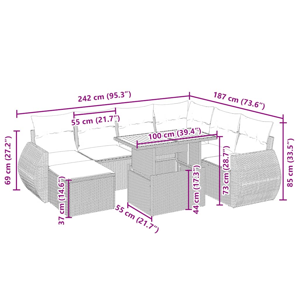 8-delige Loungeset met kussens poly rattan beige is nu te koop bij PeponiXL, paradijselijk wonen!