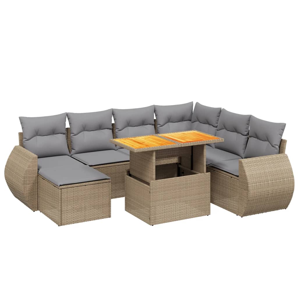 8-delige Loungeset met kussens poly rattan beige is nu te koop bij PeponiXL, paradijselijk wonen!