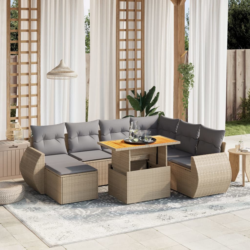 8-delige Loungeset met kussens poly rattan beige is nu te koop bij PeponiXL, paradijselijk wonen!