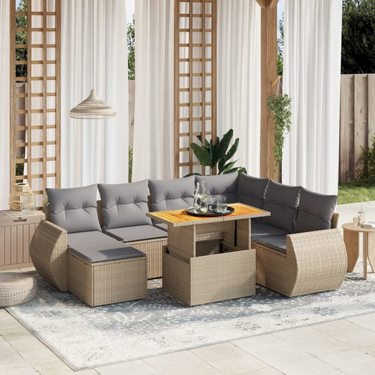 8-delige Loungeset met kussens poly rattan beige is nu te koop bij PeponiXL, paradijselijk wonen!