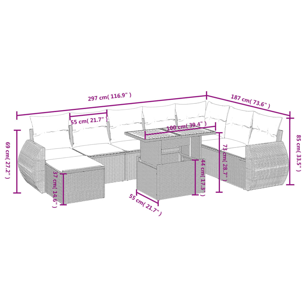9-delige Loungeset met kussens poly rattan beige is nu te koop bij PeponiXL, paradijselijk wonen!