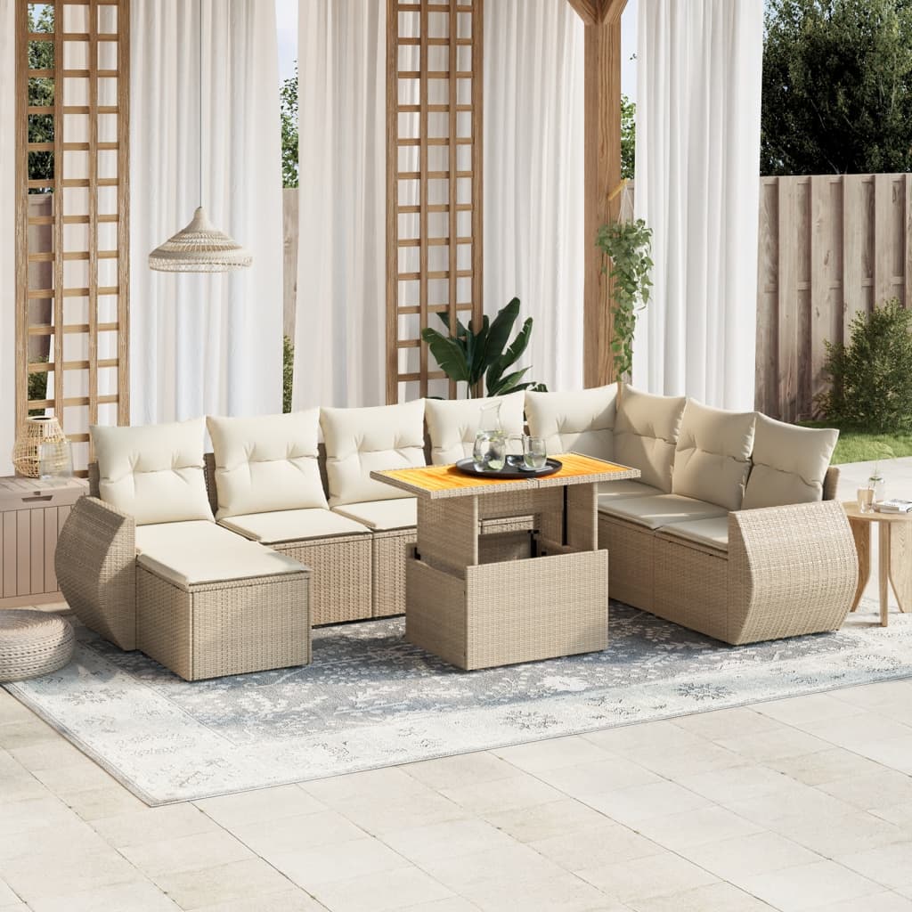 9-delige Loungeset met kussens poly rattan beige is nu te koop bij PeponiXL, paradijselijk wonen!