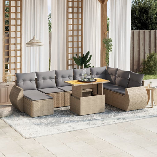 9-delige Loungeset met kussens poly rattan beige is nu te koop bij PeponiXL, paradijselijk wonen!