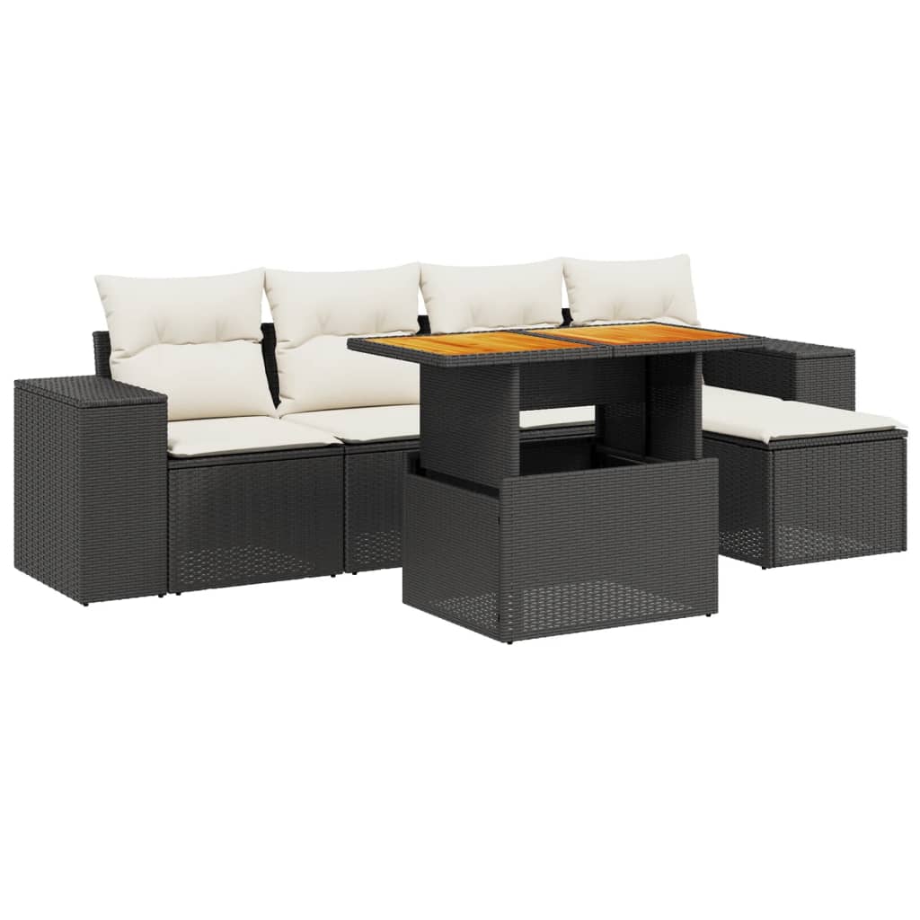 6-delige Loungeset met kussens poly rattan zwart is nu te koop bij PeponiXL, paradijselijk wonen!