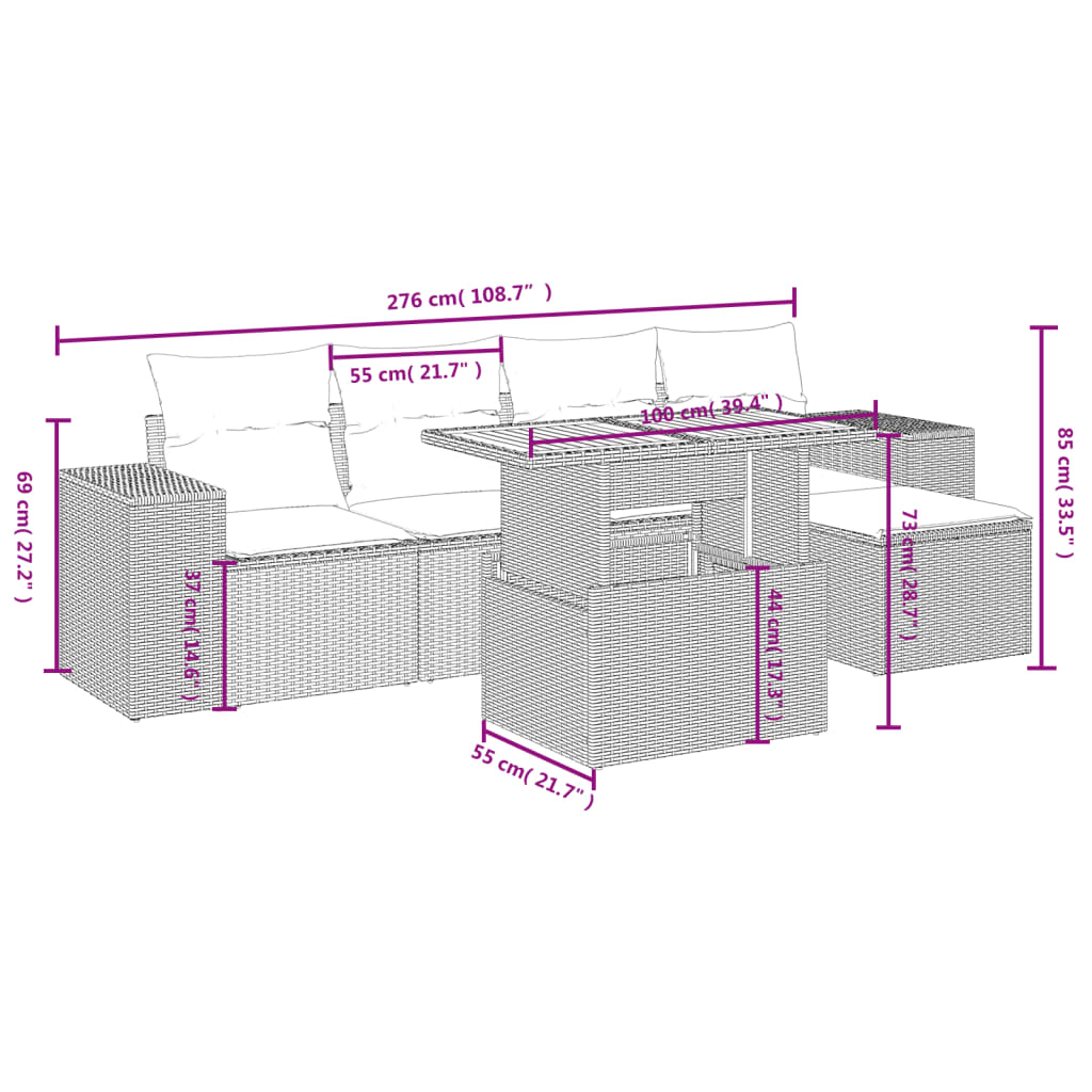 6-delige Loungeset met kussens poly rattan zwart is nu te koop bij PeponiXL, paradijselijk wonen!