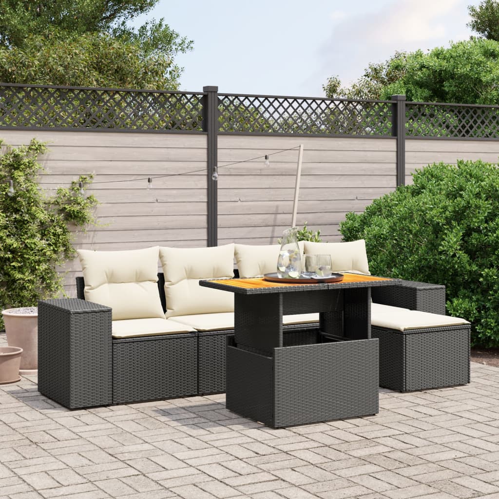 6-delige Loungeset met kussens poly rattan zwart is nu te koop bij PeponiXL, paradijselijk wonen!