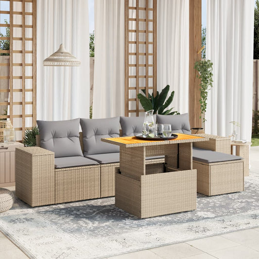 6-delige Loungeset met kussens poly rattan beige is nu te koop bij PeponiXL, paradijselijk wonen!