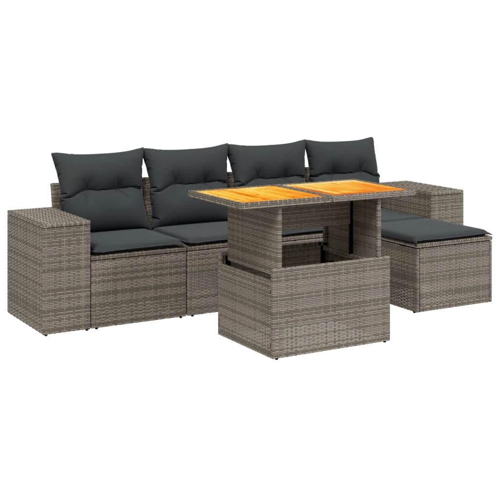 6-delige Loungeset met kussens poly rattan grijs is nu te koop bij PeponiXL, paradijselijk wonen!