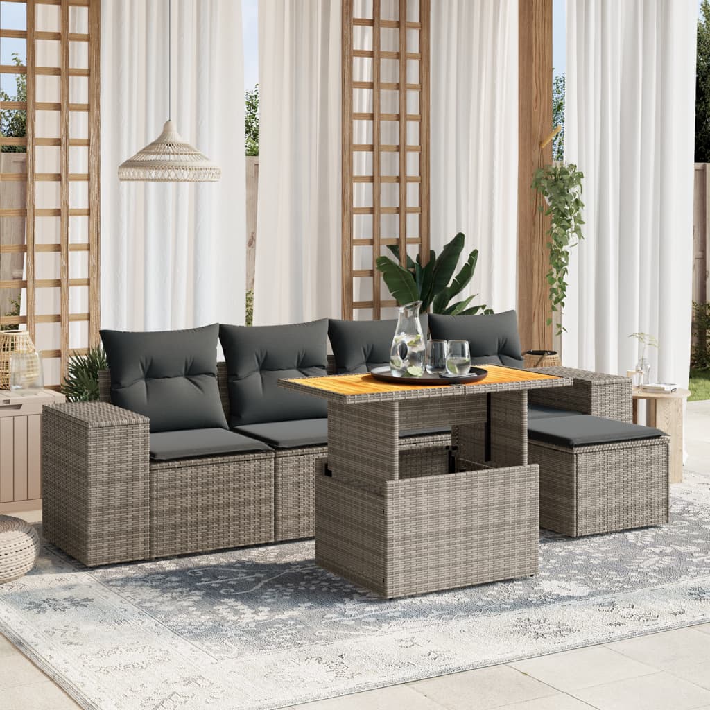 6-delige Loungeset met kussens poly rattan grijs is nu te koop bij PeponiXL, paradijselijk wonen!