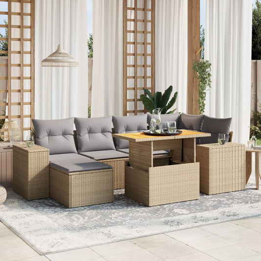 7-delige Loungeset met kussens poly rattan beige is nu te koop bij PeponiXL, paradijselijk wonen!