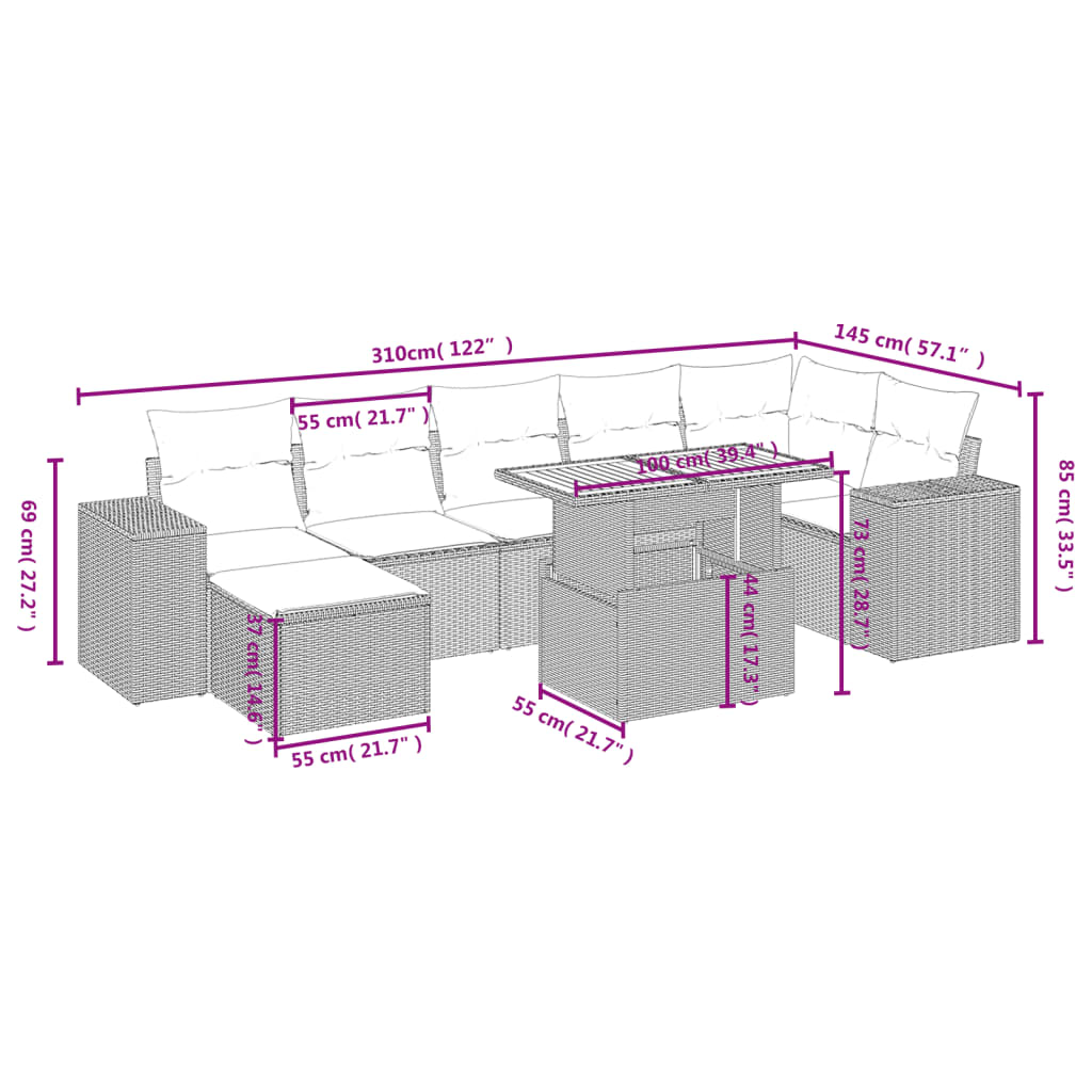 8-delige Loungeset met kussens poly rattan zwart is nu te koop bij PeponiXL, paradijselijk wonen!