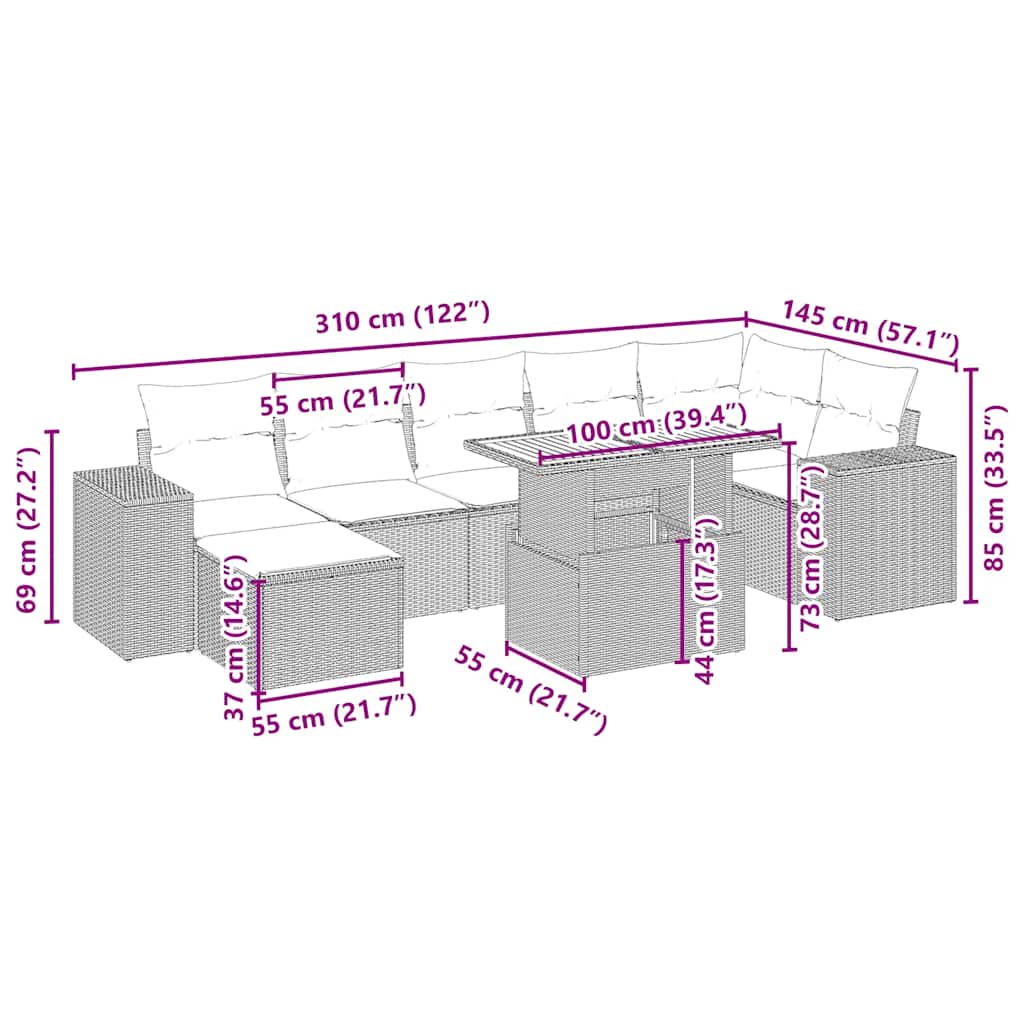 8-delige Loungeset met kussens poly rattan beige is nu te koop bij PeponiXL, paradijselijk wonen!