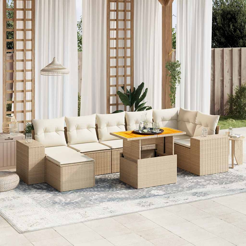 8-delige Loungeset met kussens poly rattan beige is nu te koop bij PeponiXL, paradijselijk wonen!