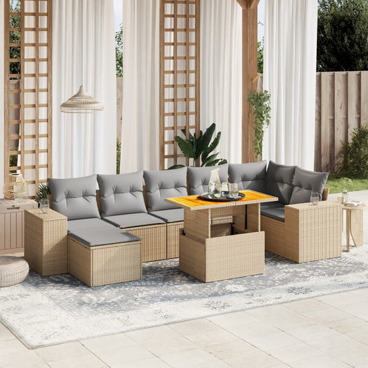 8-delige Loungeset met kussens poly rattan beige is nu te koop bij PeponiXL, paradijselijk wonen!