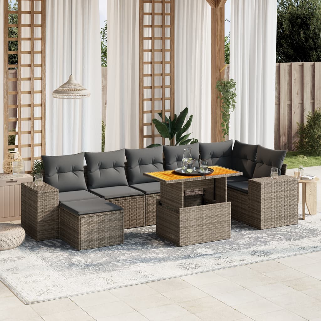 8-delige Loungeset met kussens poly rattan grijs is nu te koop bij PeponiXL, paradijselijk wonen!