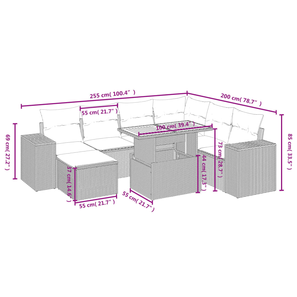 8-delige Loungeset met kussens poly rattan zwart is nu te koop bij PeponiXL, paradijselijk wonen!