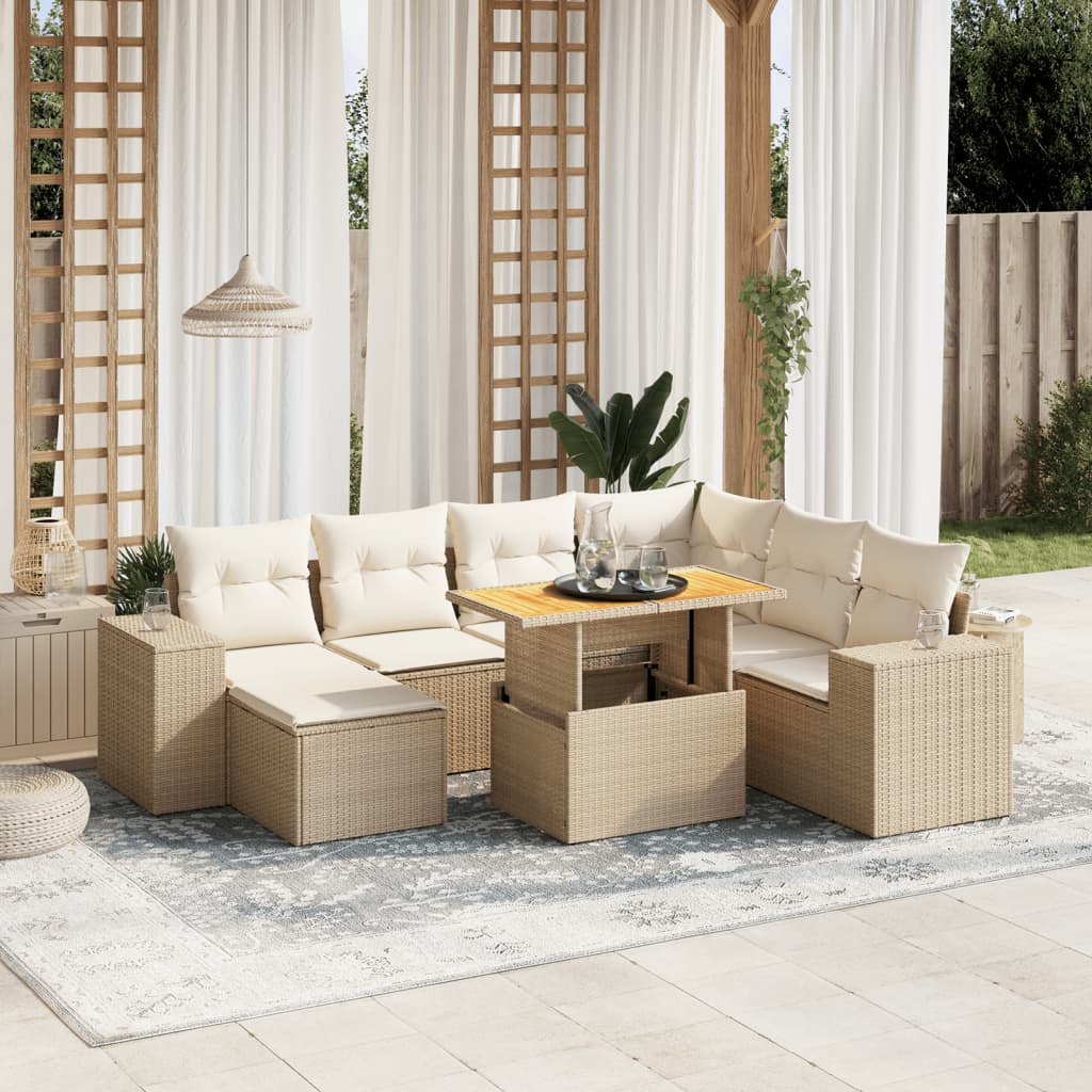 8-delige Loungeset met kussens poly rattan beige is nu te koop bij PeponiXL, paradijselijk wonen!
