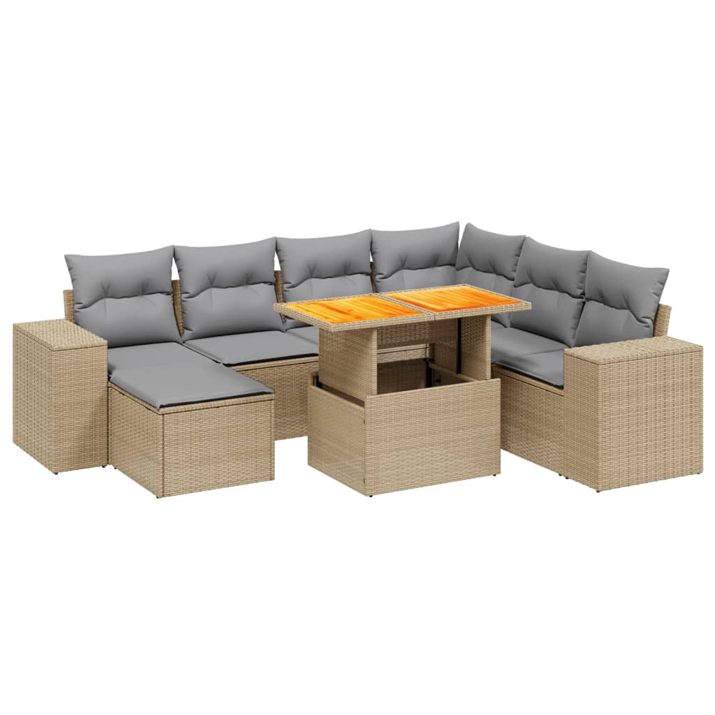 8-delige Loungeset met kussens poly rattan beige