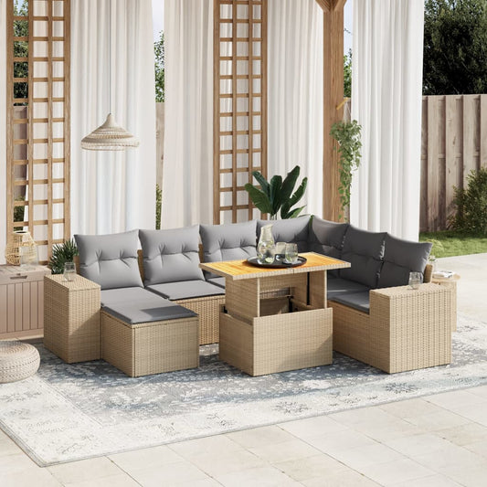 8-delige Loungeset met kussens poly rattan beige is nu te koop bij PeponiXL, paradijselijk wonen!