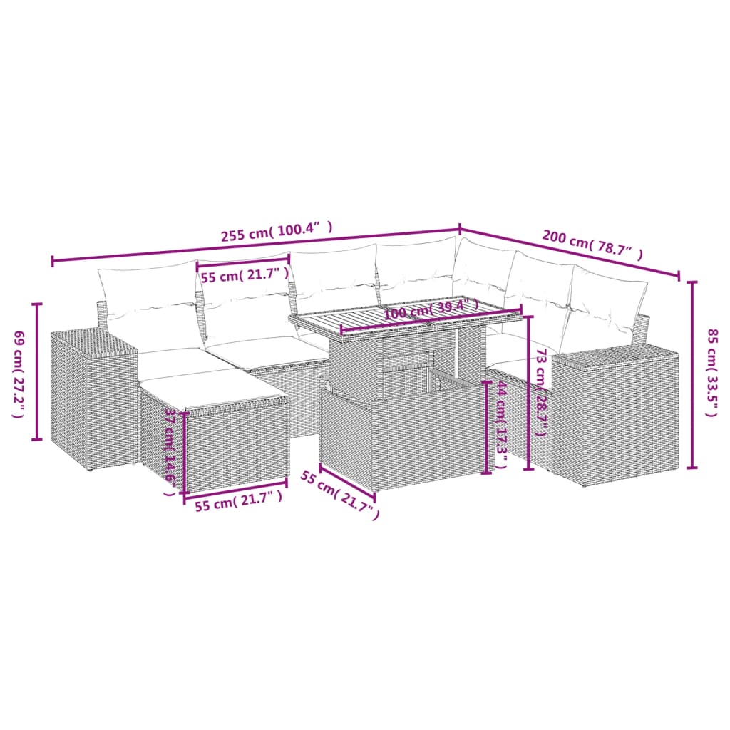 8-delige Loungeset met kussens poly rattan grijs is nu te koop bij PeponiXL, paradijselijk wonen!